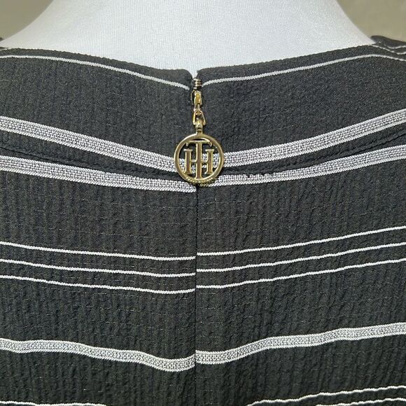Tommy Hilfiger Halter Midi Dress Striped Crinkle Gauze Waist Tie Black Gray 12 - Picture 4 of 16